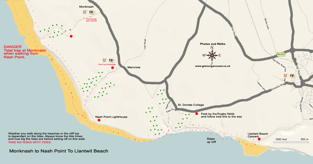 Walks in Llantwit Major, Walks from Monknash to Llantwit Major with map